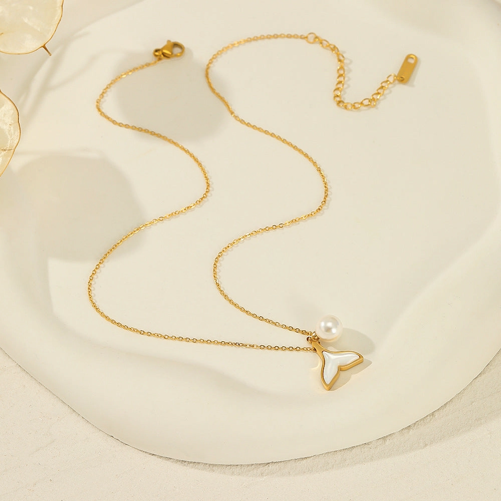 Wholesale Mermaid Tail Pearl Pendant Stainless Steel Necklace
