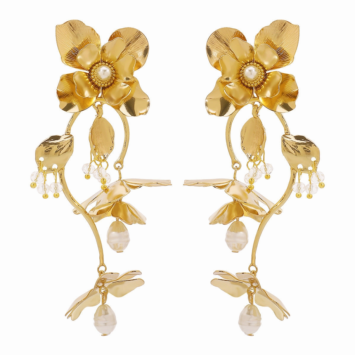 Wholesale Metal Everlasting Flower Retro Exaggerated Alloy Inlaid Pearl Earrings