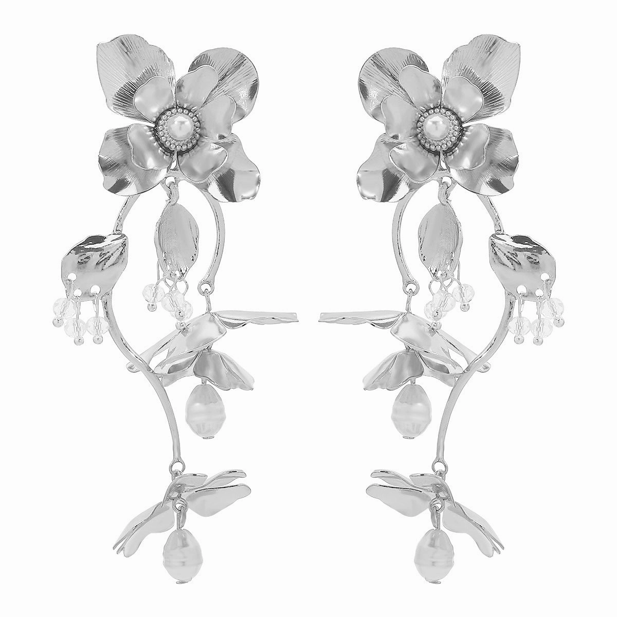 Wholesale Metal Everlasting Flower Retro Exaggerated Alloy Inlaid Pearl Earrings