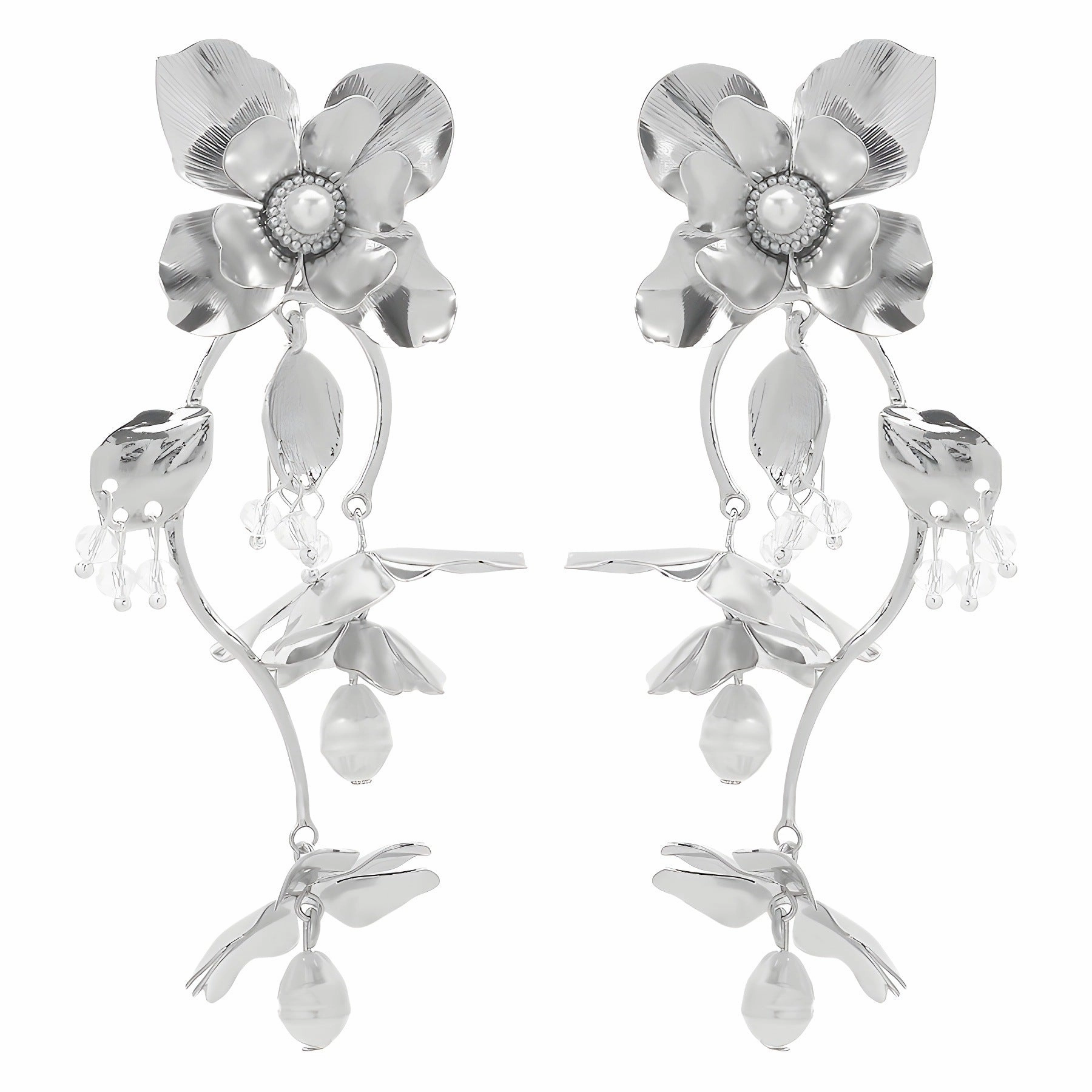 Wholesale Metal Everlasting Flower Retro Exaggerated Alloy Inlaid Pearl Earrings