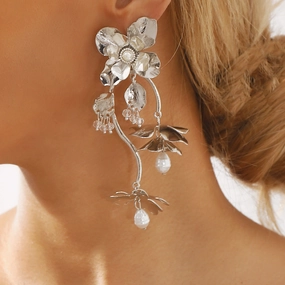 Wholesale Metal Everlasting Flower Retro Exaggerated Alloy Inlaid Pearl Earrings