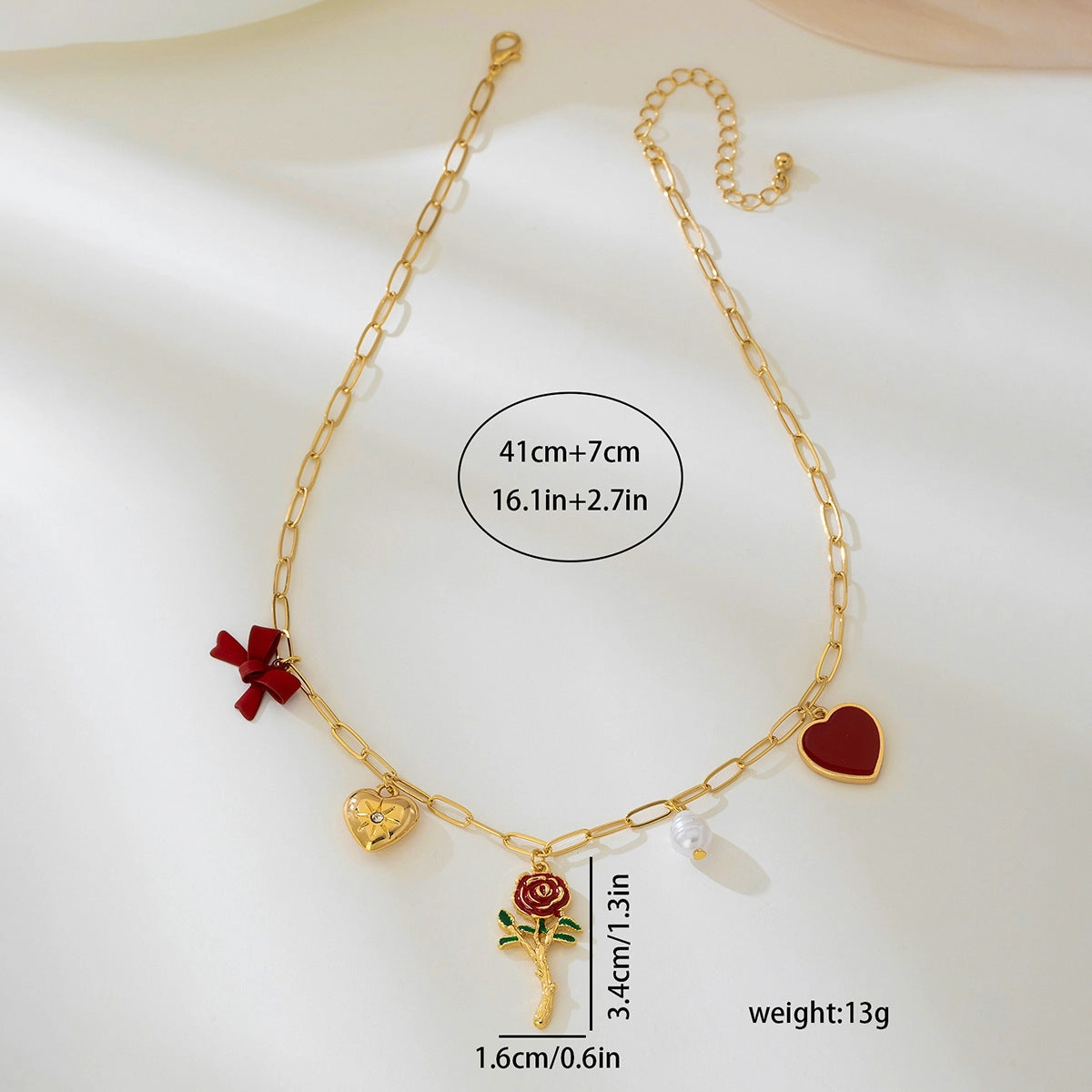 Wholesale metal red love artificial pearl bow necklace