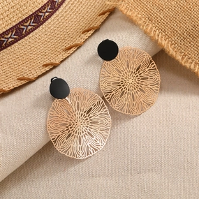 Wholesale Metal Round Hollow Carved Earrings
