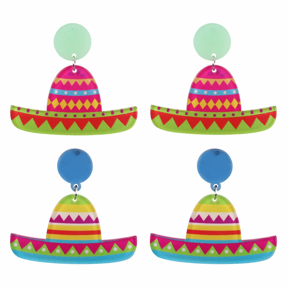 Wholesale Mexican Sombrero Rainbow Color Acrylic Earrings