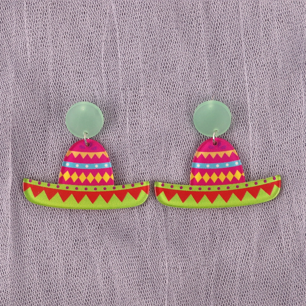 Wholesale Mexican Sombrero Rainbow Color Acrylic Earrings