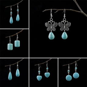 Wholesale Miao Silver Ethnic Style Retro Turquoise Water Drop Earrings