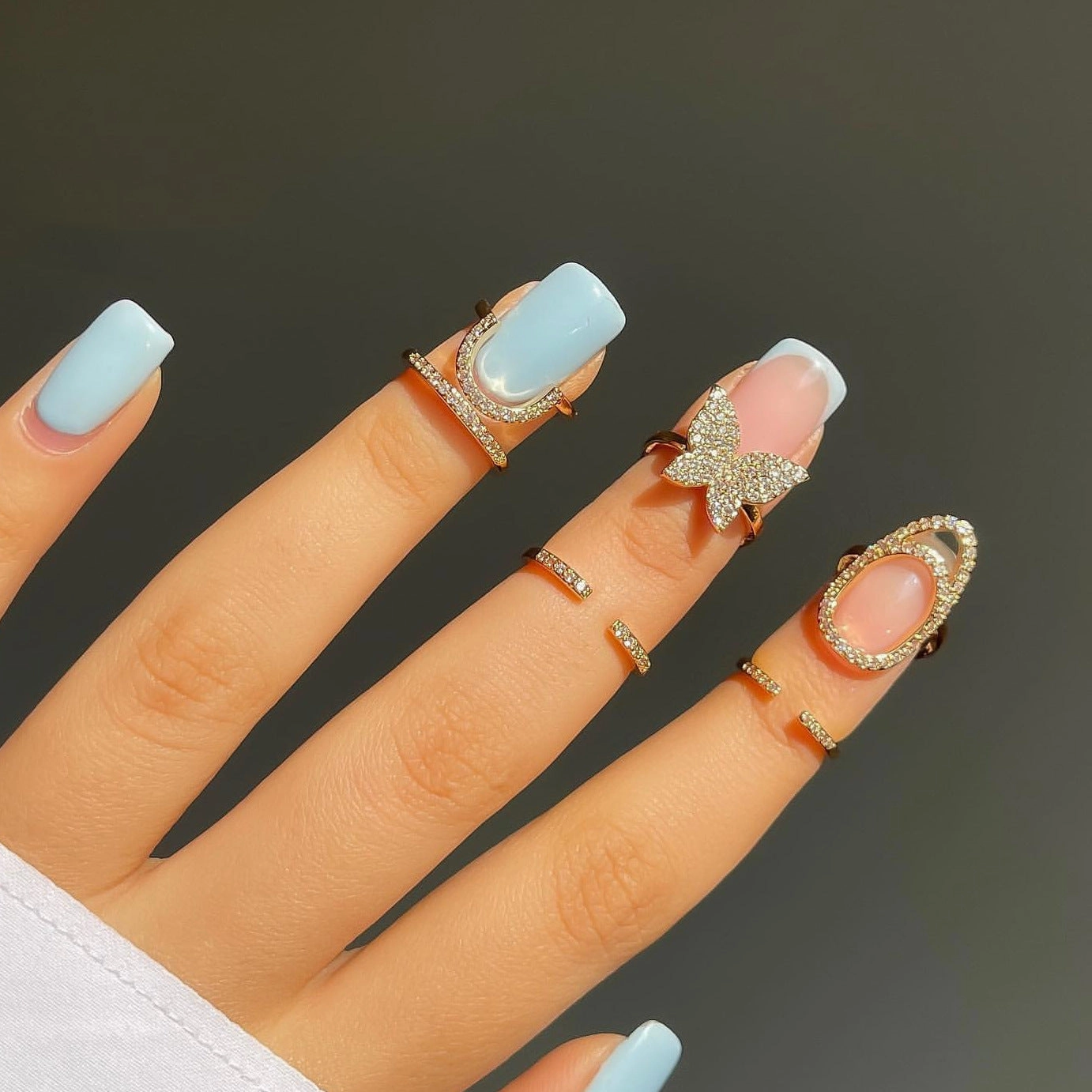 Wholesale Micro-inlaid Zircon Cover Ring Wearable False Nail Patch Ring Detachable Fashion Accessory
