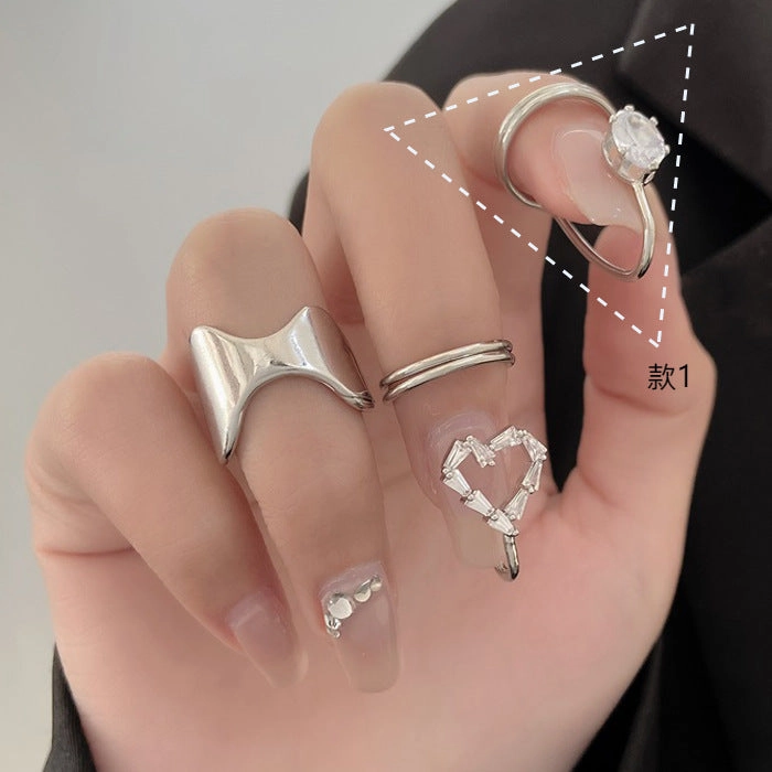 Wholesale Micro-inlaid Zircon Cover Ring Wearable False Nail Patch Ring Detachable Fashion Accessory