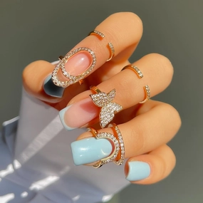 Wholesale Micro-inlaid Zircon Cover Ring Wearable False Nail Patch Ring Detachable Fashion Accessory