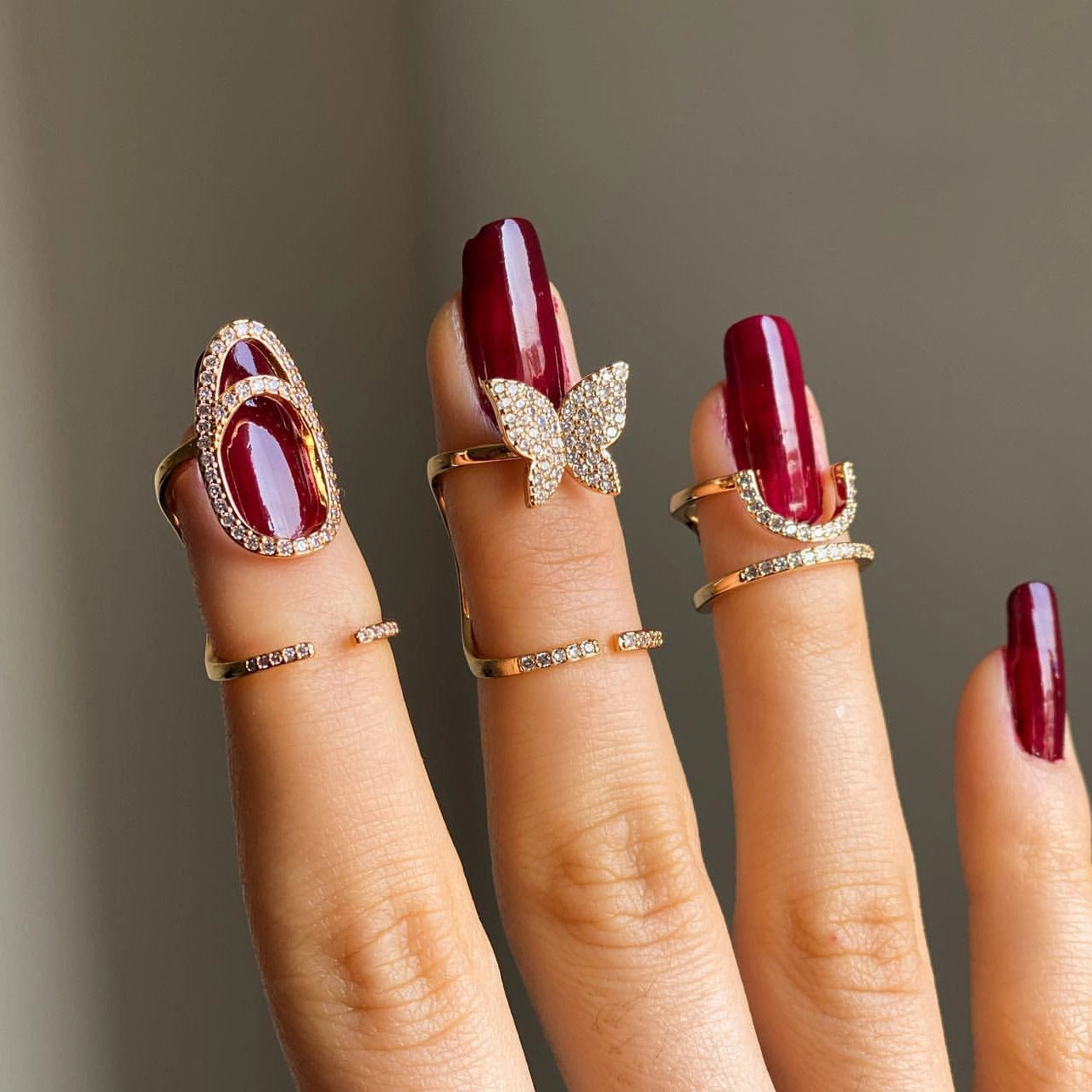 Wholesale Micro-inlaid Zircon Cover Ring Wearable False Nail Patch Ring Detachable Fashion Accessory