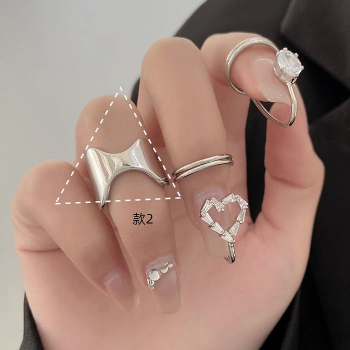 Wholesale Micro-inlaid Zircon Cover Ring Wearable False Nail Patch Ring Detachable Fashion Accessory
