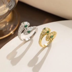 Wholesale Micro-inlaid Zircon Double-headed Snake Female Light Luxury Sense of Luxury Personality Index Finger Ring