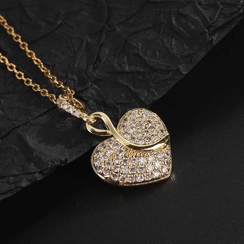 Wholesale Micro Paved Zircon Gold Plated Heart Pendant Necklaces