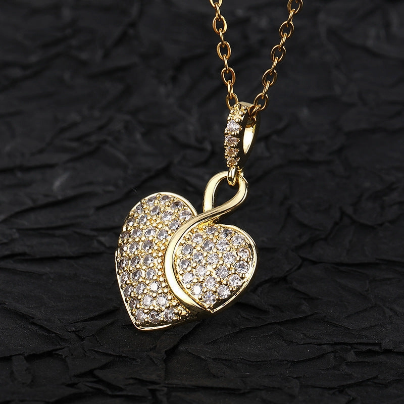 Wholesale Micro Paved Zircon Gold Plated Heart Pendant Necklaces