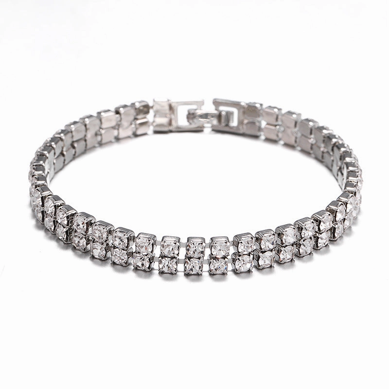 Wholesale Micro Studded Diamond Tennis Chain Double Row Bracelet