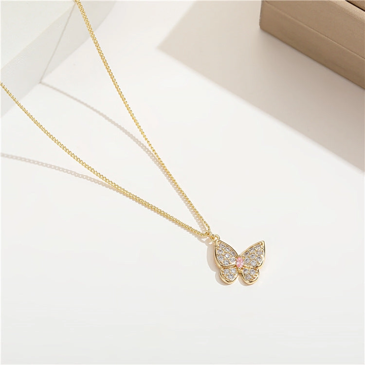 Wholesale Micropaved Zirconia Butterfly Necklace Collarbone Chain