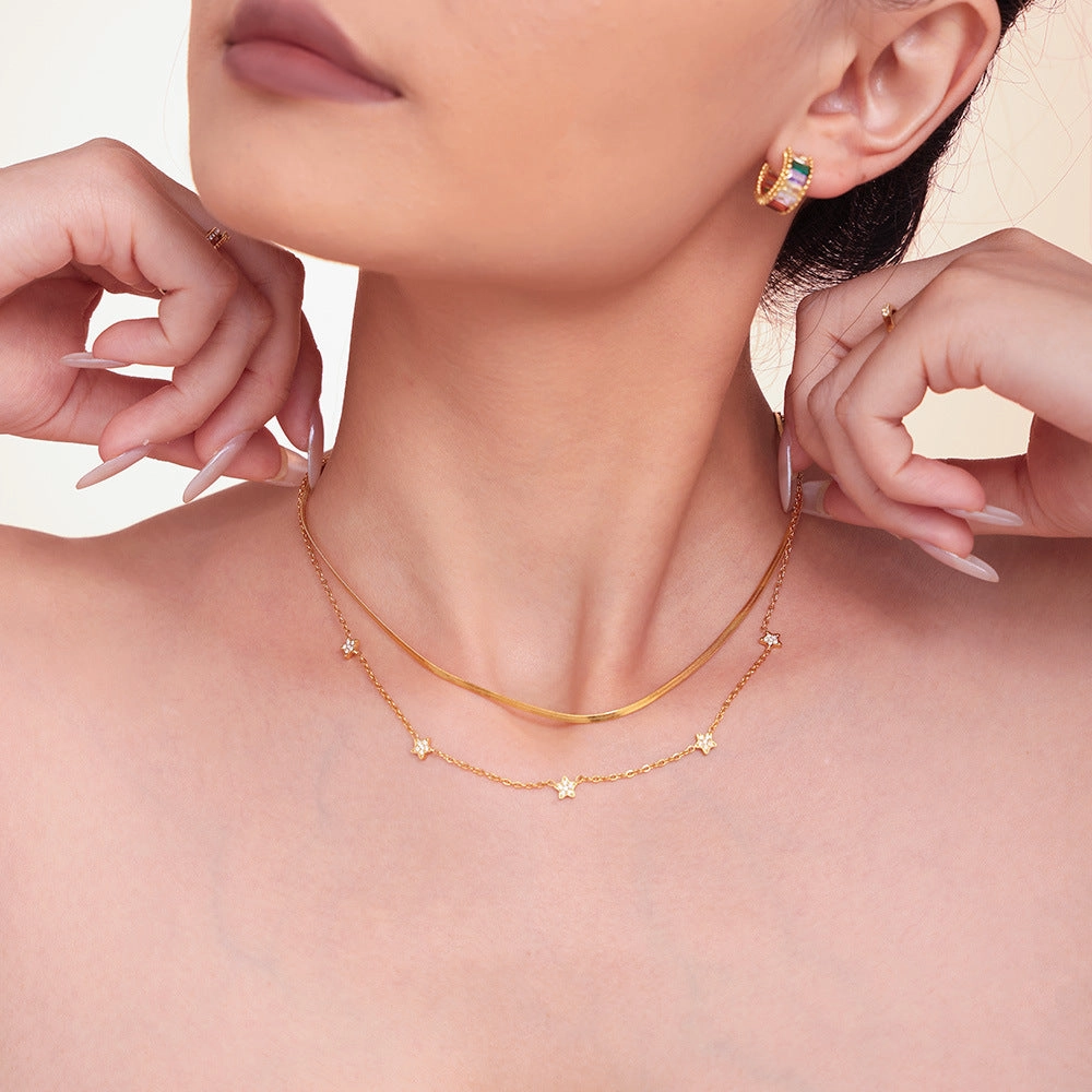 Wholesale Mili ins five-pointed star inlaid with zircon small diamond star clavicle necklace