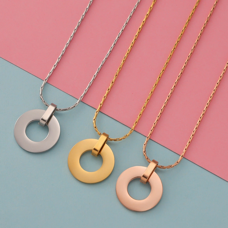 Wholesale Minimalist Geometric Circular Hollow Pendants Stainless Steel Necklace