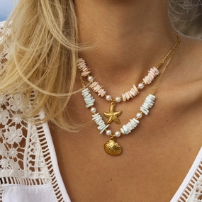 Wholesale Mint Green Pearl Shell 18k Stainless Steel Necklace