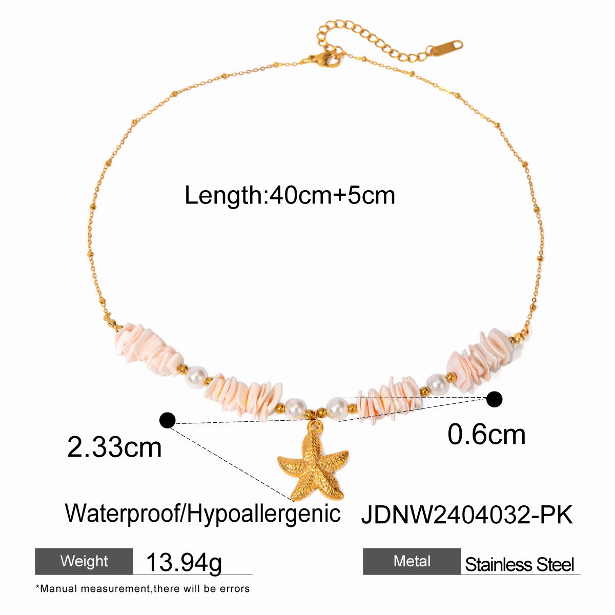 Wholesale Mint Green Pearl Shell 18k Stainless Steel Necklace