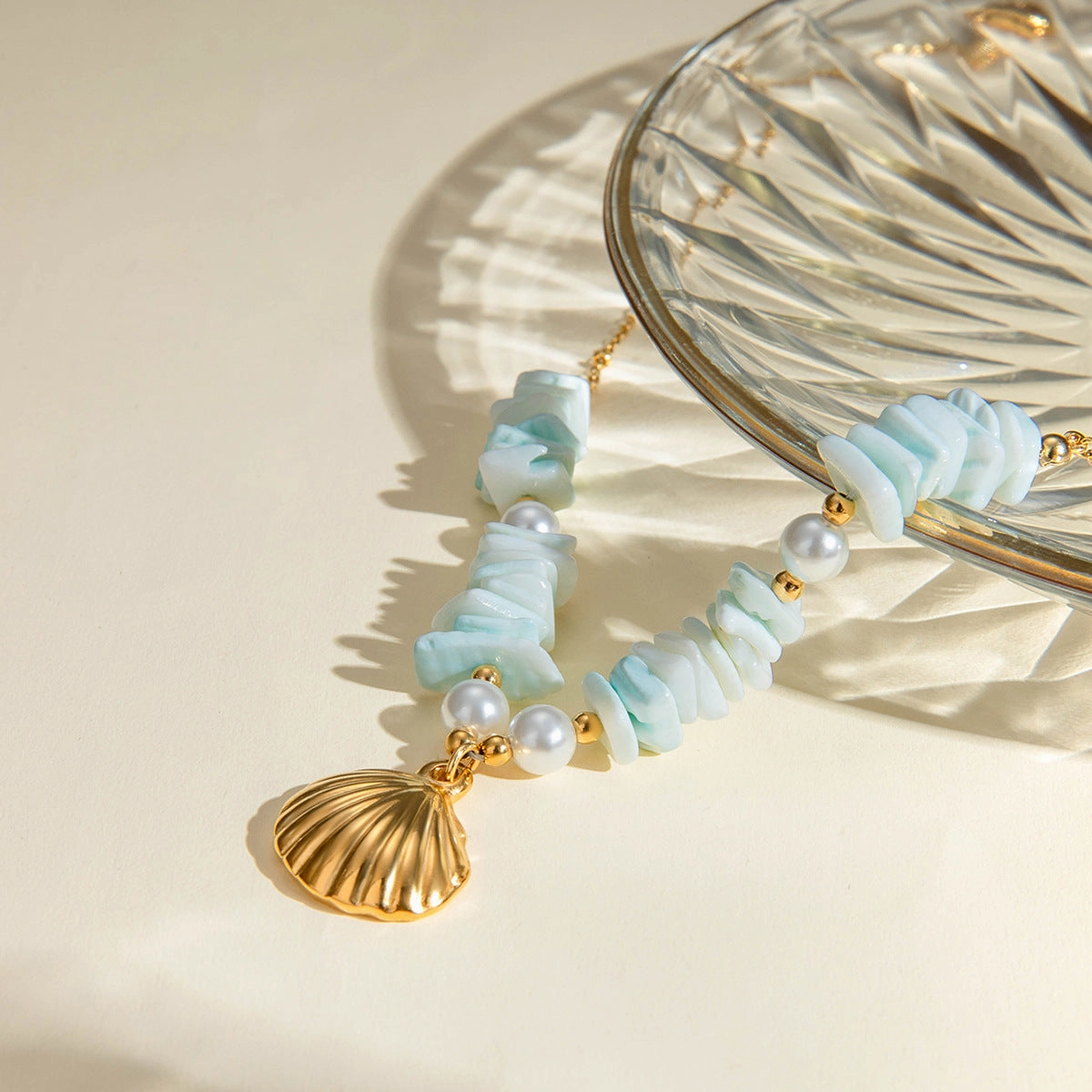 Wholesale Mint Green Pearl Shell 18k Stainless Steel Necklace