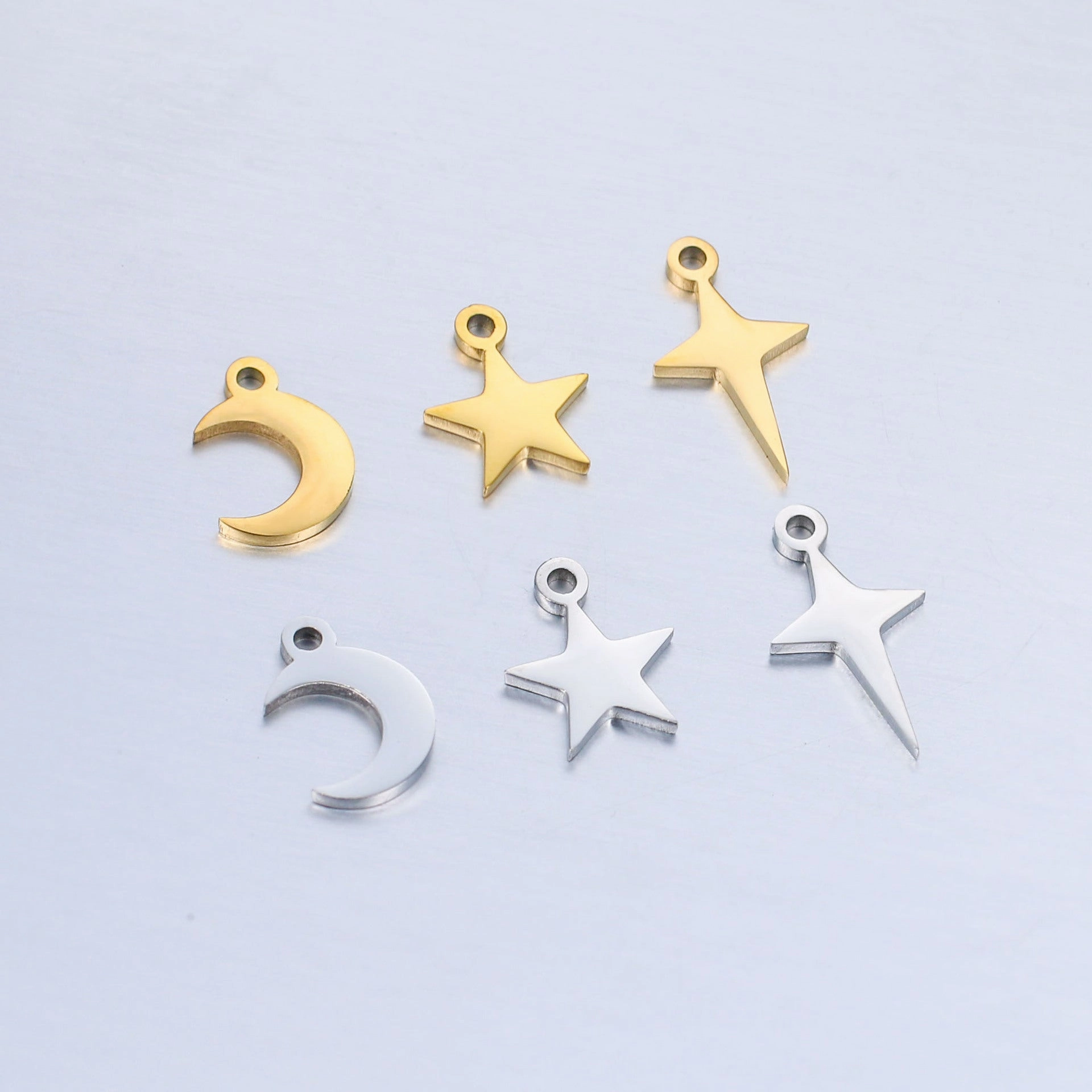 Wholesale Mirror Polished Stainless Steel Star Moon DIY Bracelet Necklace Pendant