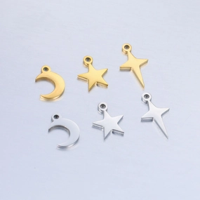 Wholesale Mirror Polished Stainless Steel Star Moon DIY Bracelet Necklace Pendant