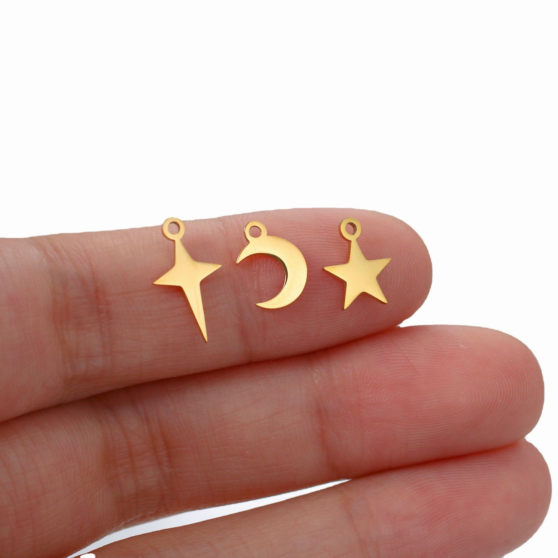 Wholesale Mirror Polished Stainless Steel Star Moon DIY Bracelet Necklace Pendant