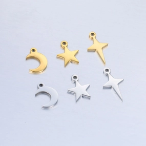 Wholesale Mirror Polished Stainless Steel Star Moon DIY Bracelet Necklace Pendant