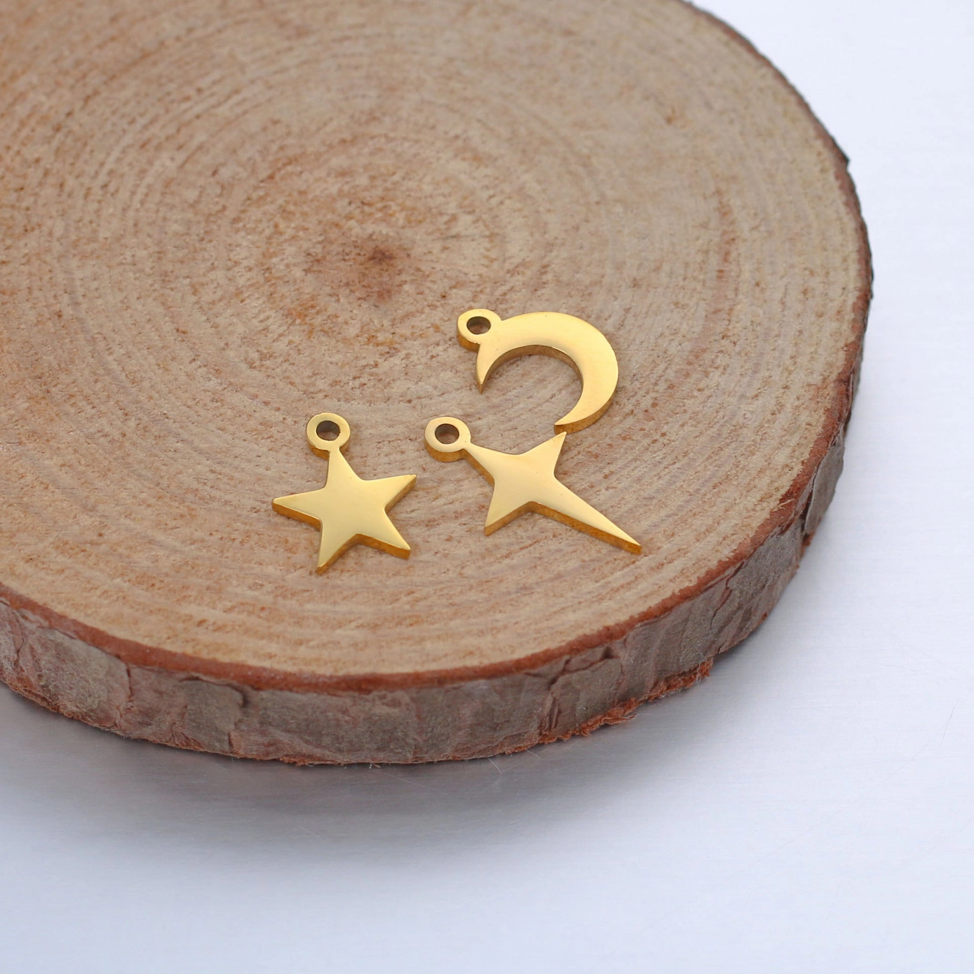 Wholesale Mirror Polished Stainless Steel Star Moon DIY Bracelet Necklace Pendant