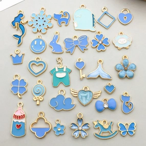 Wholesale Mix 30 Lake Blue Drip Oil Alloy Cute Cartoon Simulation Animal Pendant