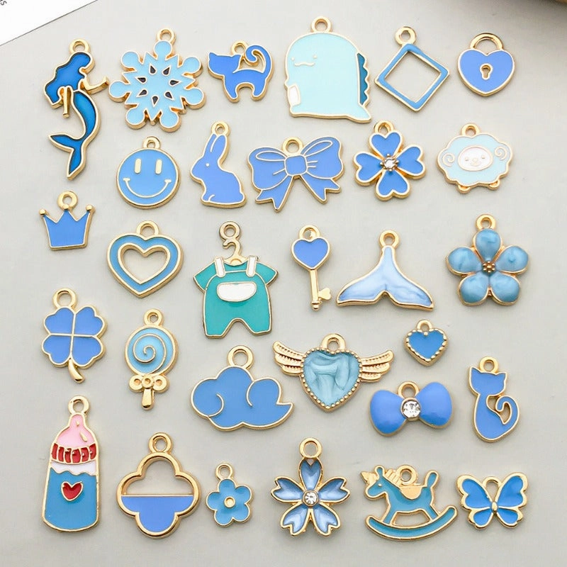 Wholesale Mix 30 Lake Blue Drip Oil Alloy Cute Cartoon Simulation Animal Pendant