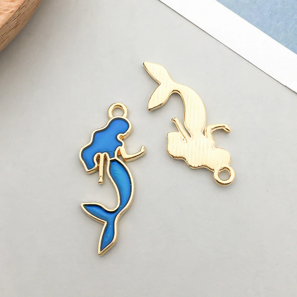 Wholesale Mix 30 Lake Blue Drip Oil Alloy Cute Cartoon Simulation Animal Pendant
