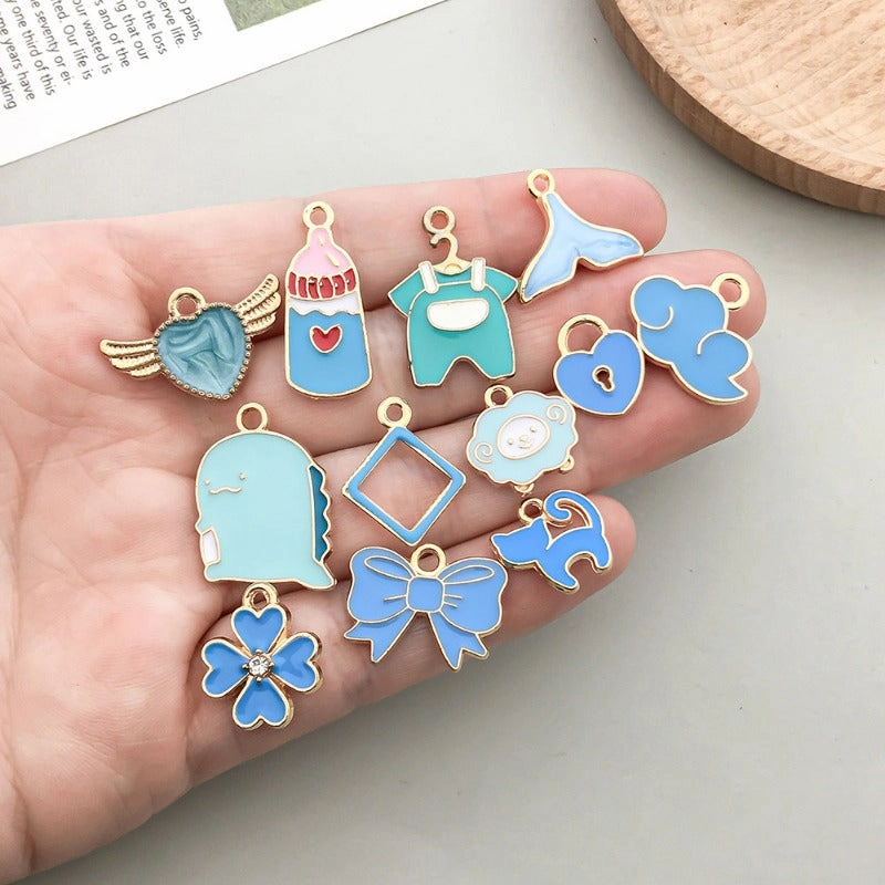 Wholesale Mix 30 Lake Blue Drip Oil Alloy Cute Cartoon Simulation Animal Pendant