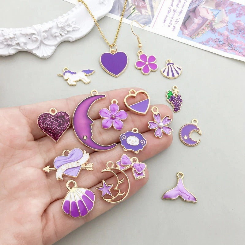 Wholesale Mix 30 Purple Drip Oil Alloy Cute Cartoon Simulation Animal Pendant