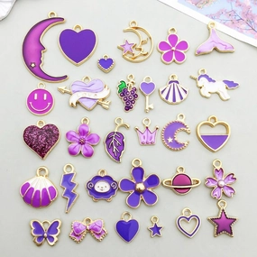 Wholesale Mix 30 Purple Drip Oil Alloy Cute Cartoon Simulation Animal Pendant