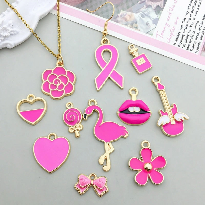 Wholesale Mix 30 Rose Red Drip Oil Alloy Cute Cartoon Simulation Heart Pendant