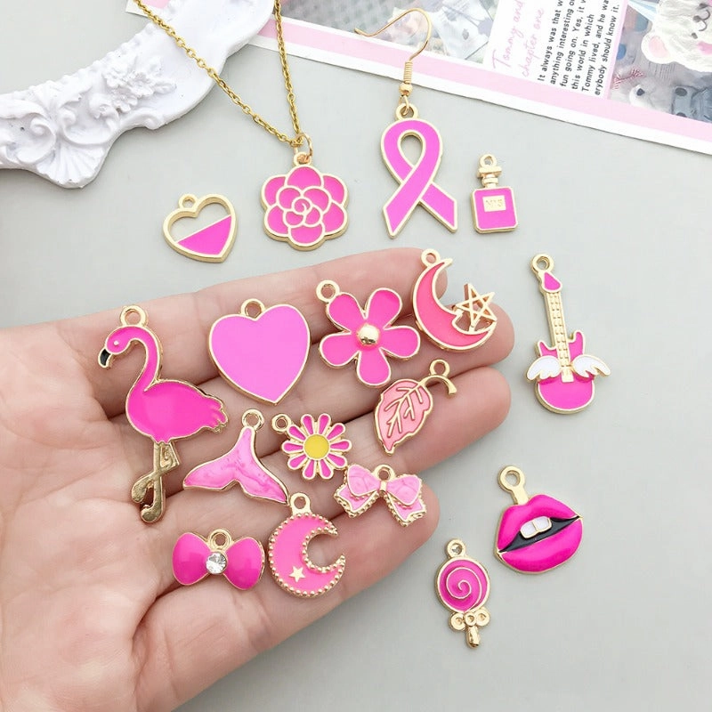 Wholesale Mix 30 Rose Red Drip Oil Alloy Cute Cartoon Simulation Heart Pendant