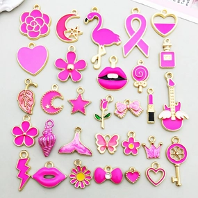 Wholesale Mix 30 Rose Red Drip Oil Alloy Cute Cartoon Simulation Heart Pendant