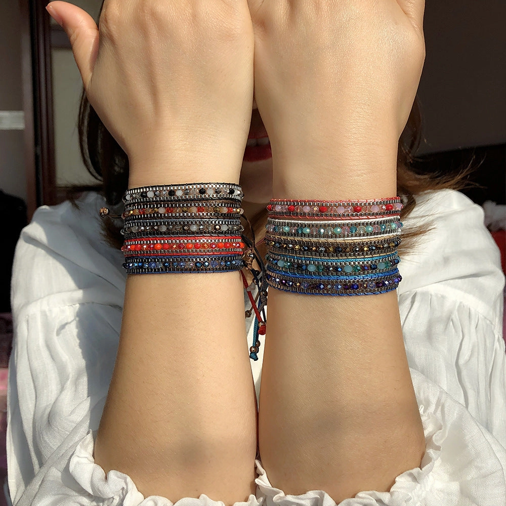 Wholesale Mixed Color Crystal Beads Multi-layer Retro Ethnic Style Bracelet