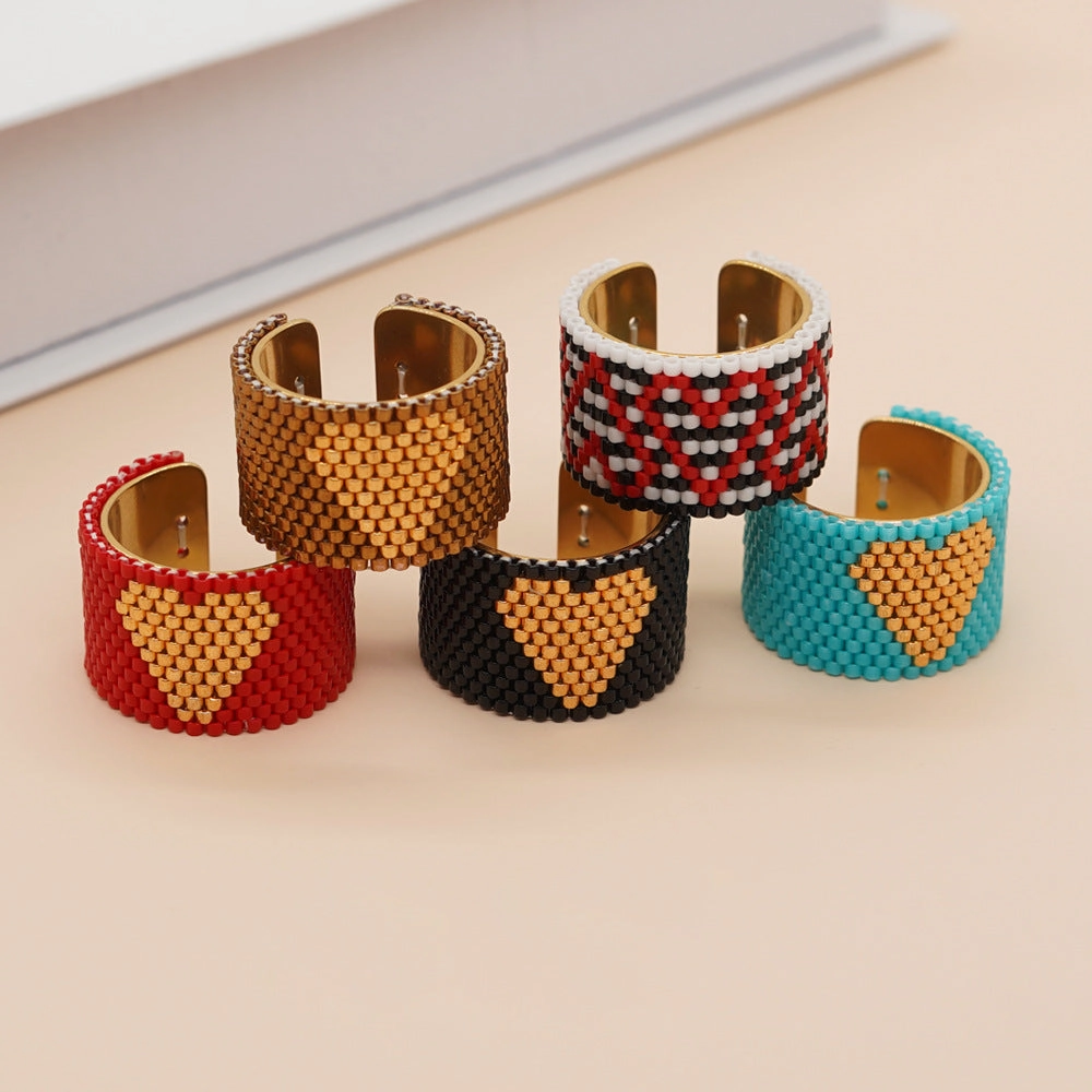 Wholesale Miyuki Rice Beads Hand Woven Stainless Steel Ring