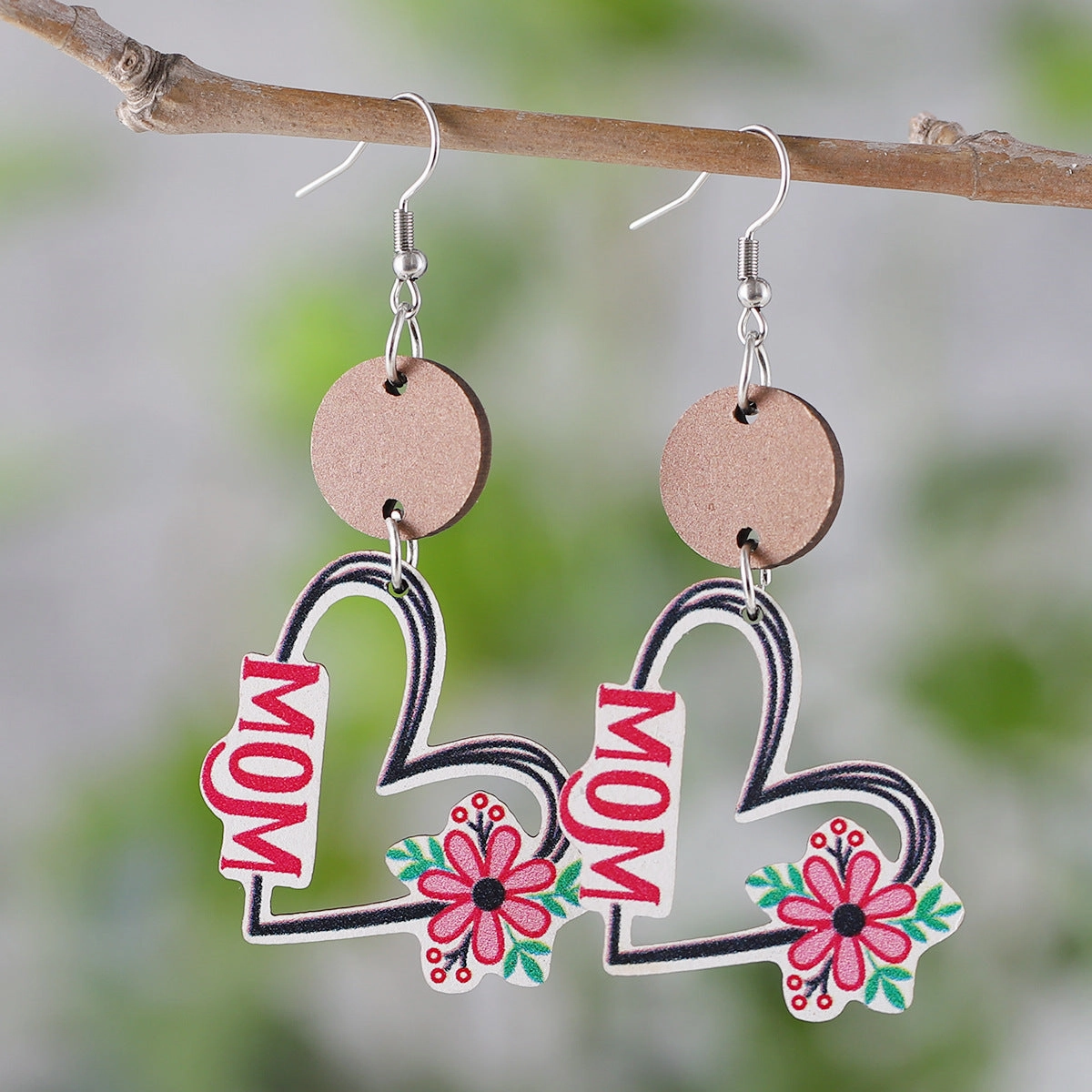 Wholesale MOM flower heart disc stitching pendant