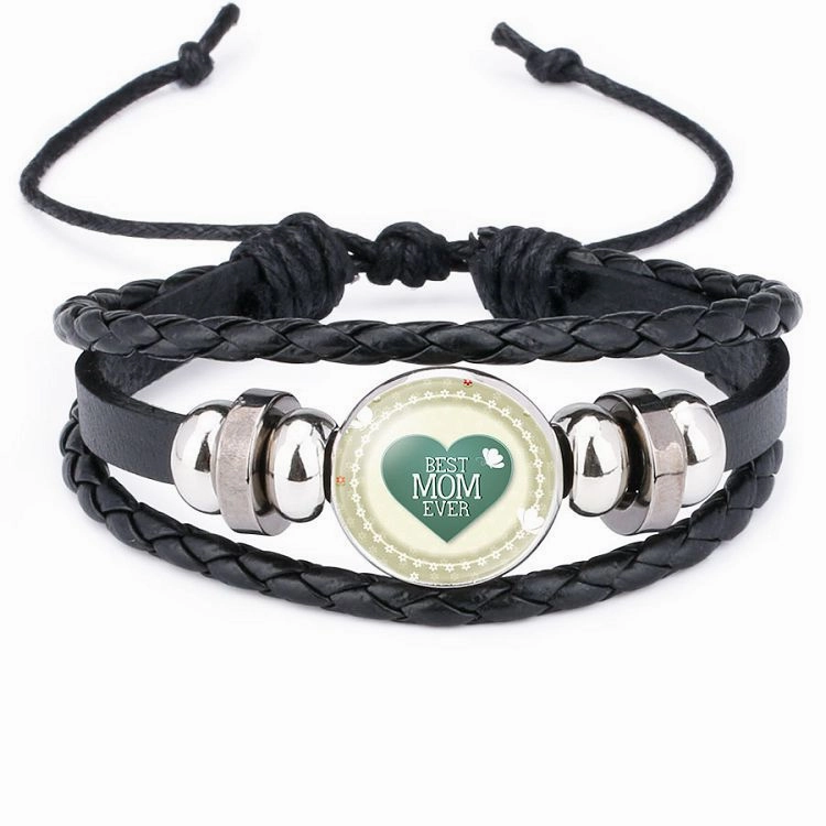 Wholesale Mom Heart Letter Crystal Cowhide Beads Bracelet