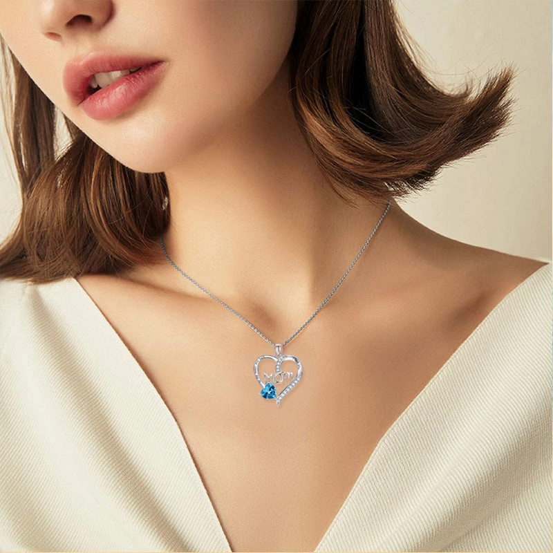 Wholesale mom heart-shaped engraved diamond necklace