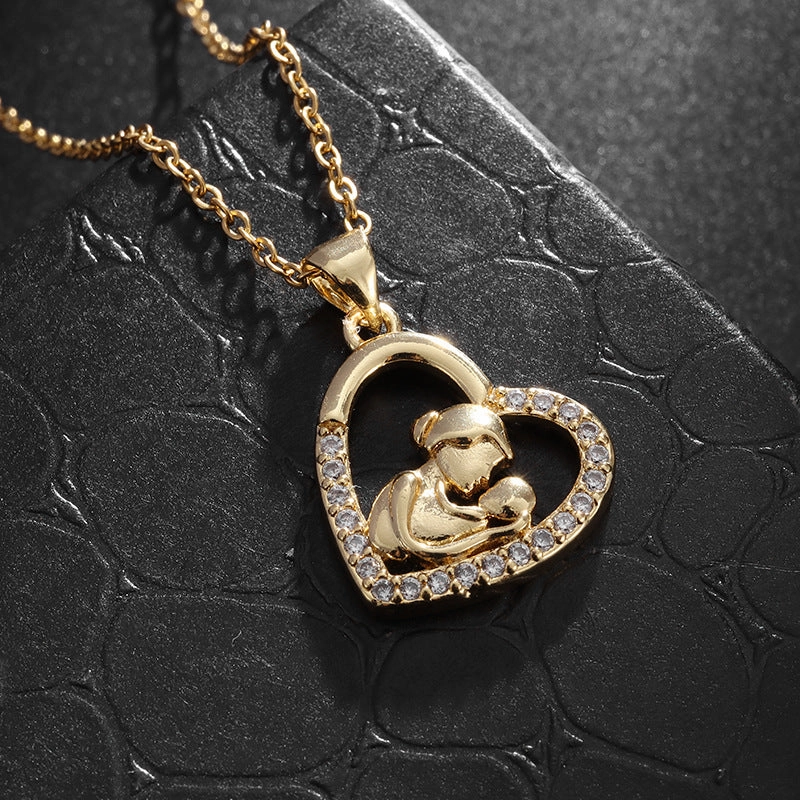Wholesale Mom Micro-paved Zirconia Heart-shaped Necklace