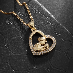 Wholesale Mom Micro-paved Zirconia Heart-shaped Necklace