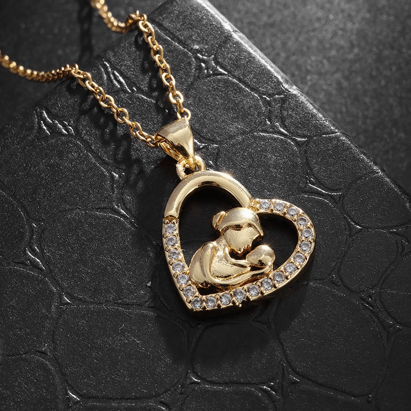 Wholesale Mom Micro-paved Zirconia Heart-shaped Necklace