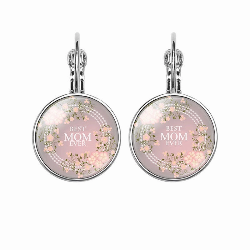 Wholesale Mom's Love MOM Heart-Shaped Time Gemstone Earrings