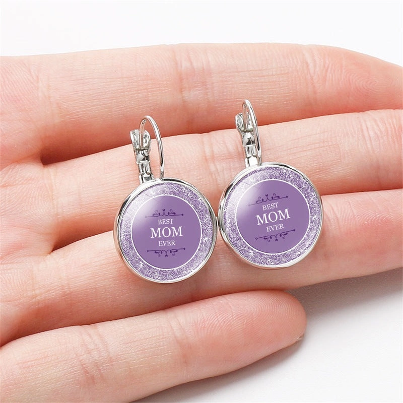 Wholesale Mom's Love MOM Heart-Shaped Time Gemstone Earrings