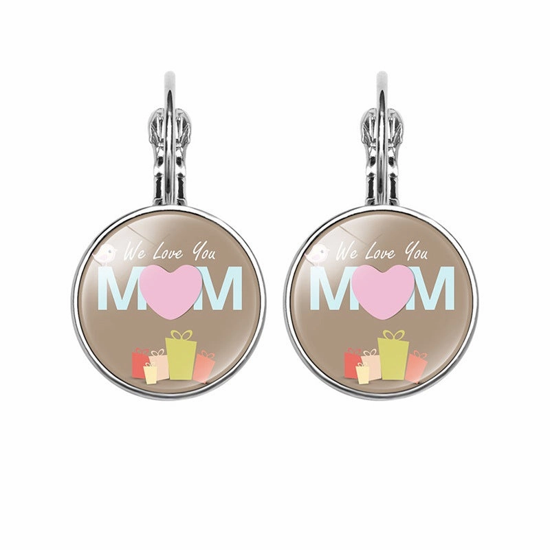 Wholesale Mom's Love MOM Heart-Shaped Time Gemstone Earrings
